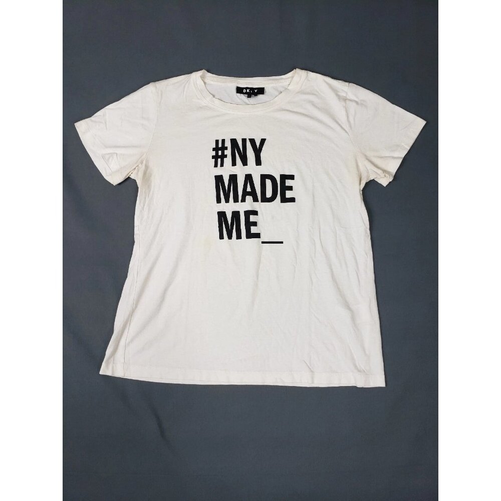 DKNY Stories Women’s Graphic Print   Cotton Short Sleeve White T-Shirt -Small